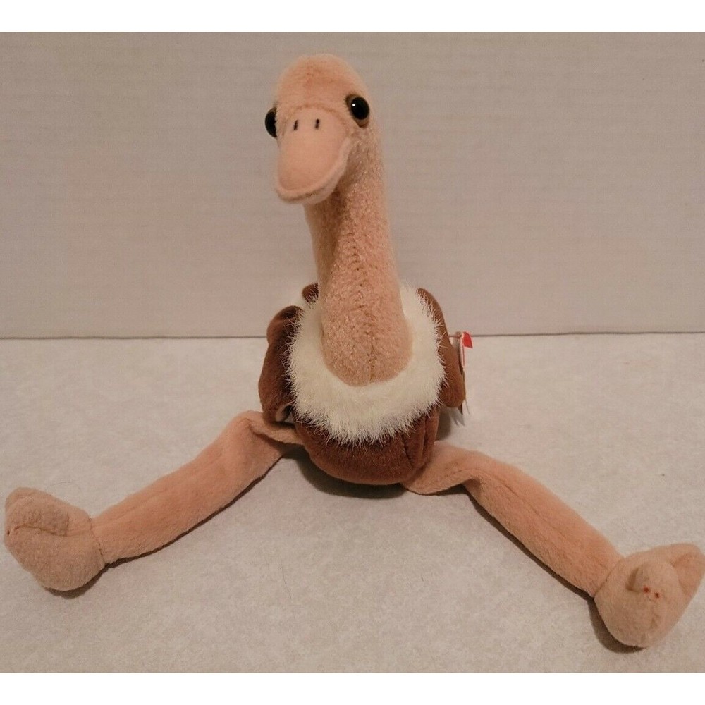 RARE VINTAGE TY Beanie Baby "Stretch The Ostrich" Retired 1997 W/Tags - Birds